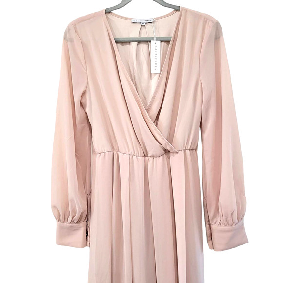 Baltic Born Lydia Maxi Dress in Natural V-Neck Cuff Long Sleeve Chiffon Dress M - Picture 6 of 12